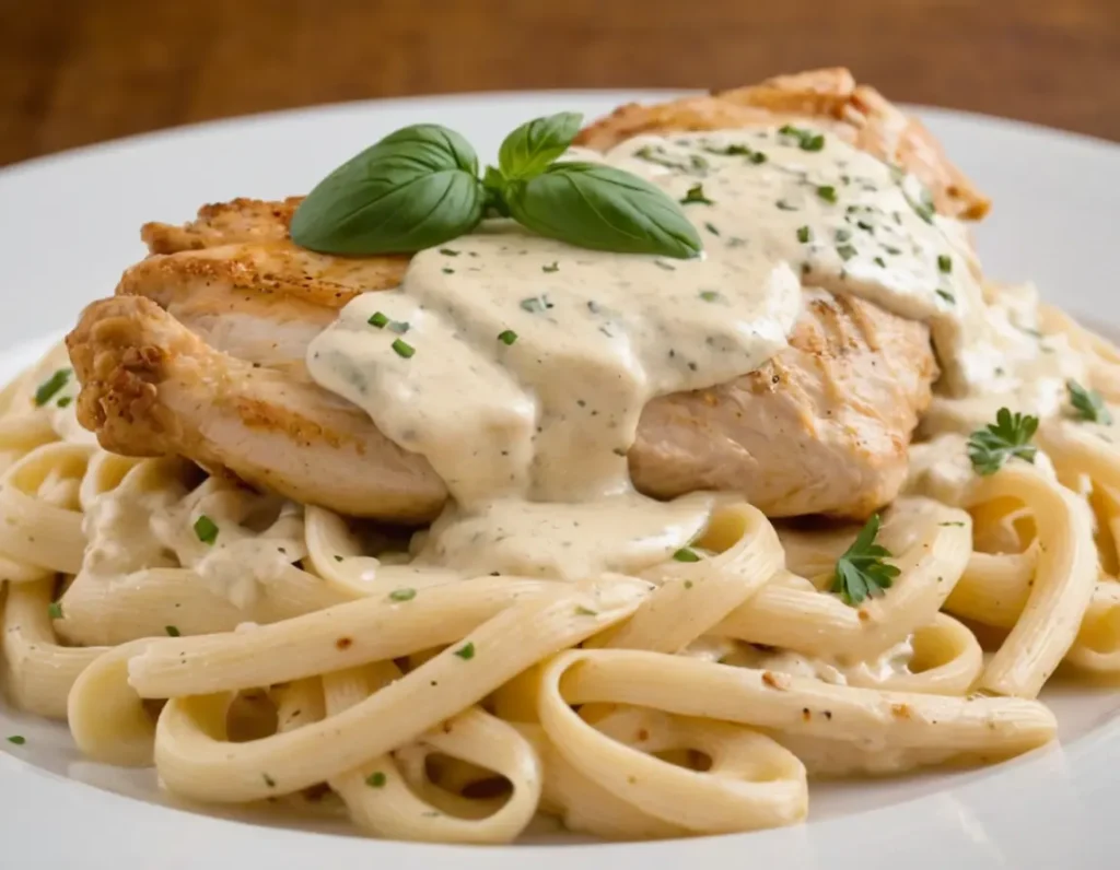 Chicken Alfredo Dish Close-Up