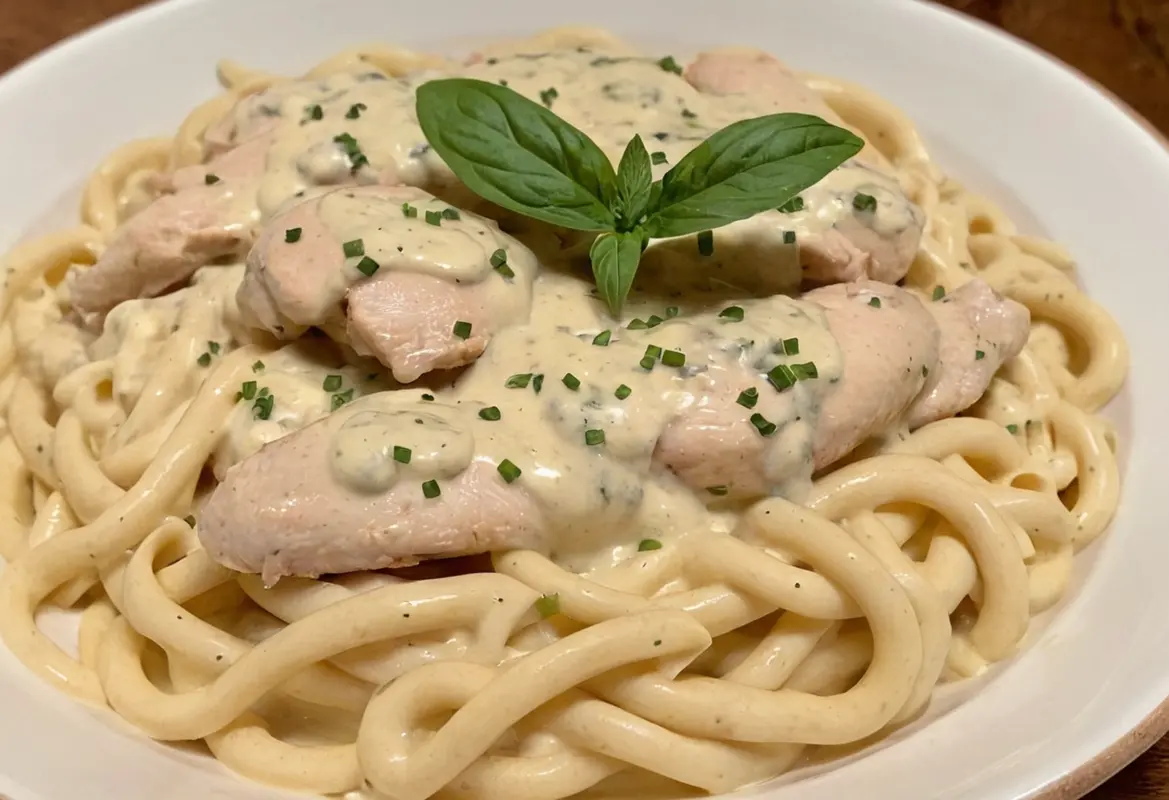 A plate of creamy Chicken Alfredo pasta garnished with fresh herbs, showcasing a delicious homemade recipe with tips to enhance flavor.