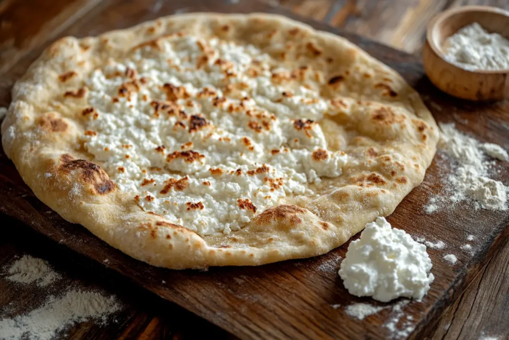 A perfectly cooked cottage cheese flatbread, illustrating the texture and structure to avoid it falling apart.